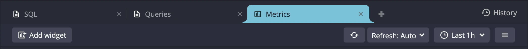 Metrics toolbar in the Web Console